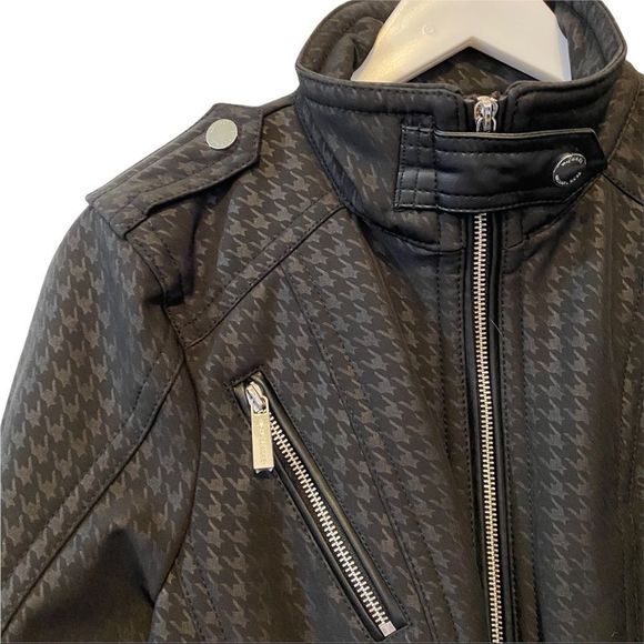 KORS Michael Kors Black Houndstooth utility Jacket trench coat waterproof small - Picture 2 of 11